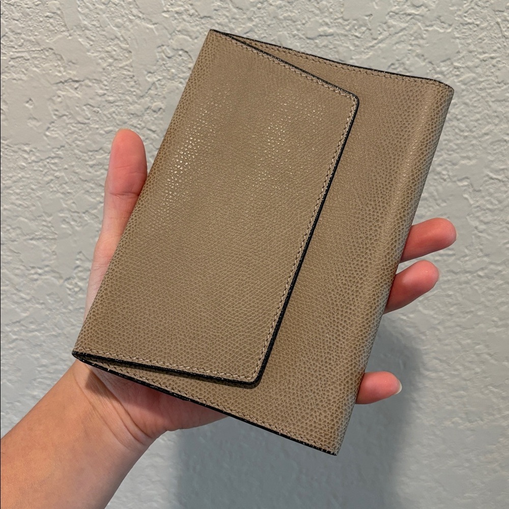 Valextra Taupe Textured Leather Small Notebook Cover